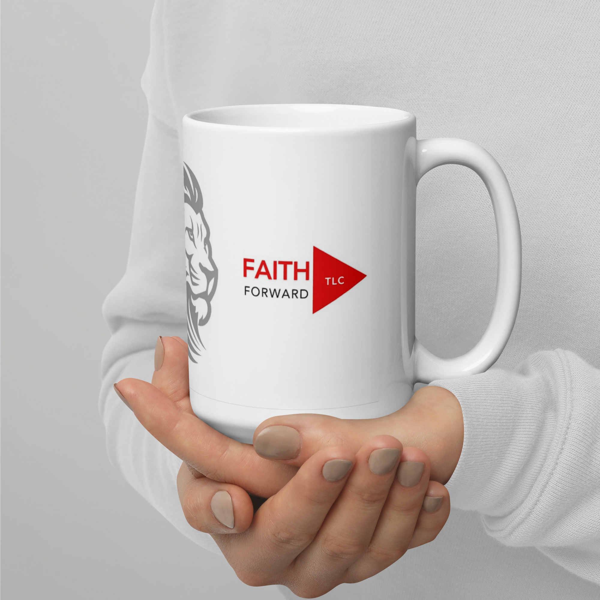 TLC Strong & Courageous LION Joshua 1:9 - White glossy mug - Image 5
