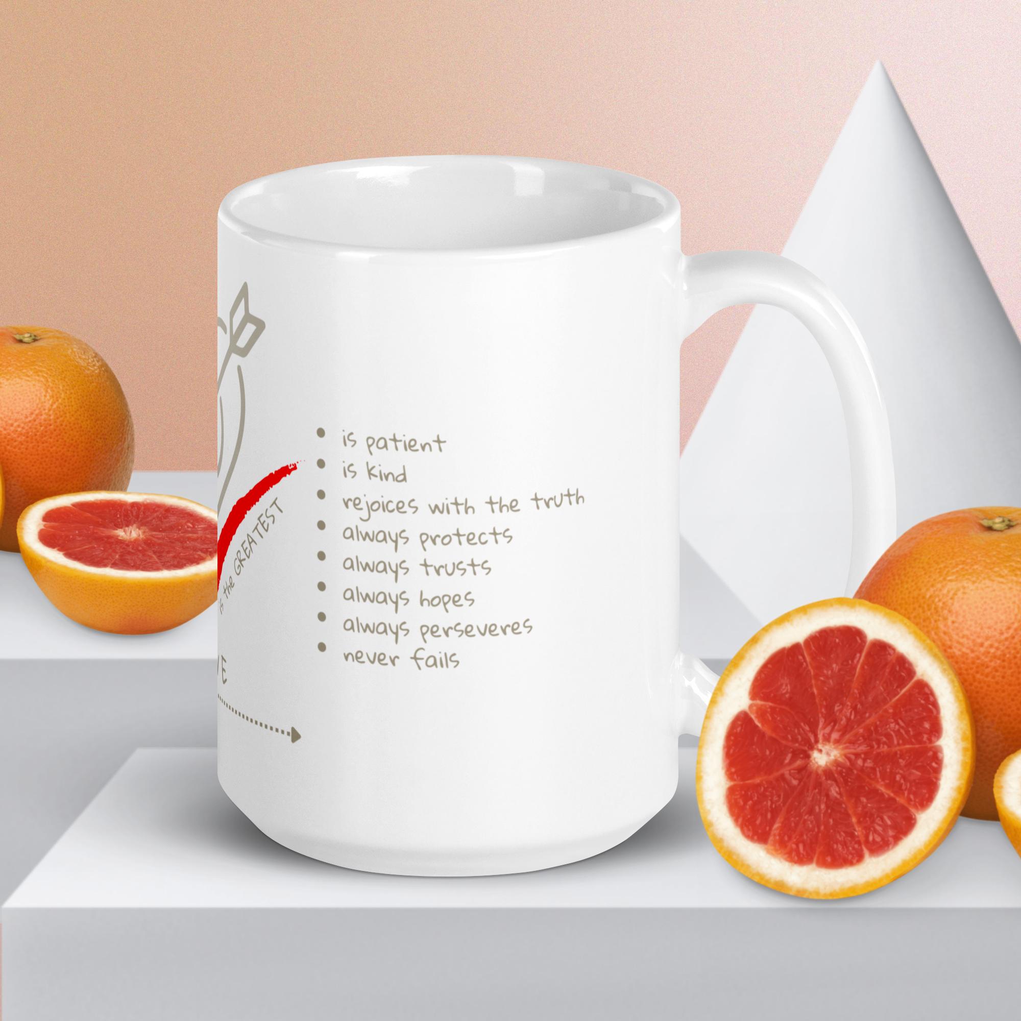 TLC Word of God LOVE 1 Cor 13 - White glossy mug - Image 2