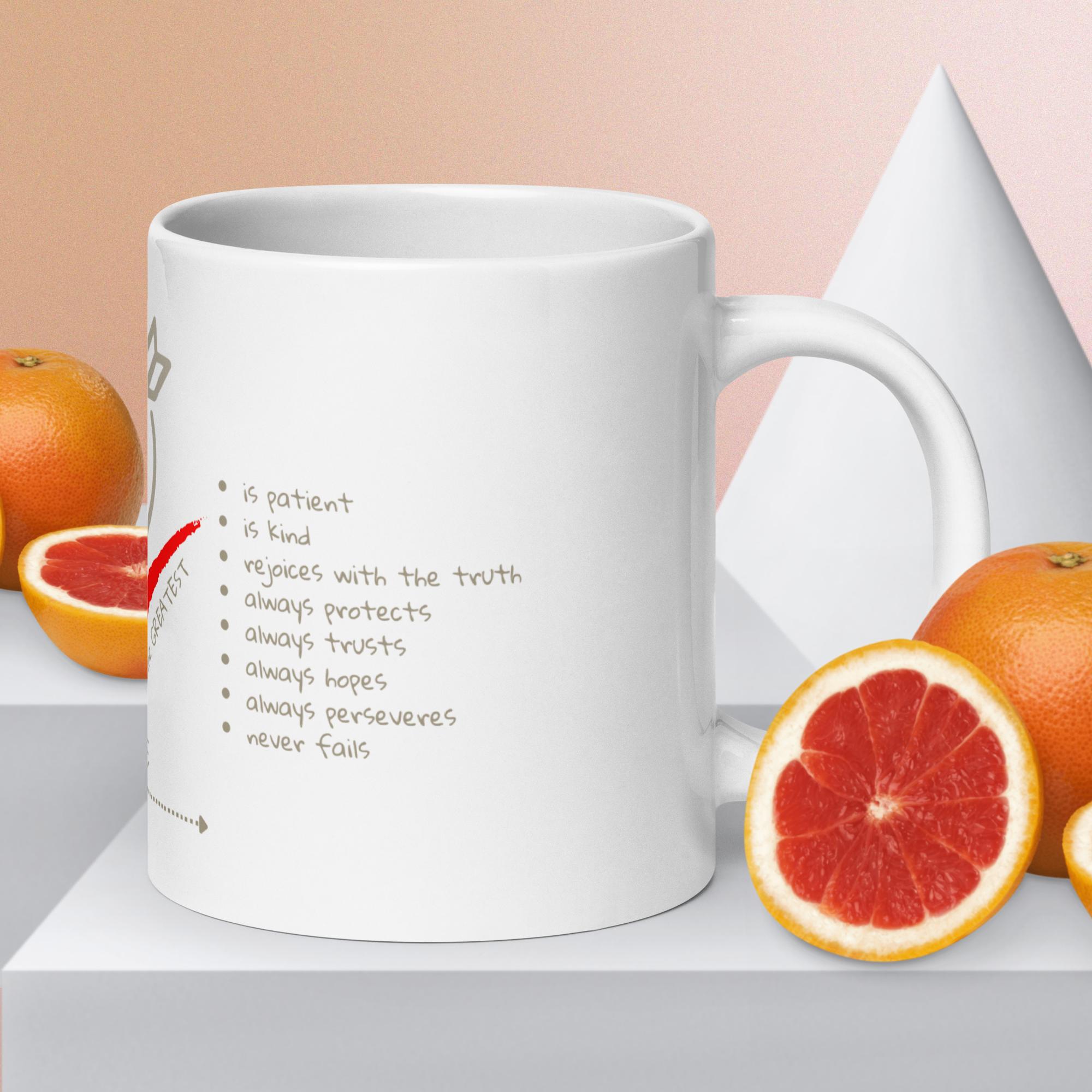 TLC Word of God LOVE 1 Cor 13 - White glossy mug - Image 3