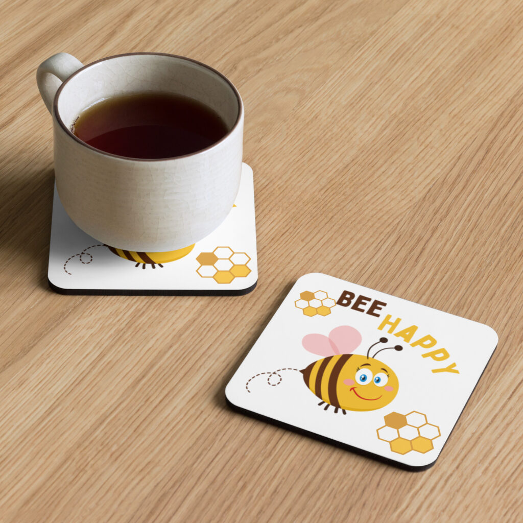 TLC Gifts - Bee Happy - Cork-back coaster