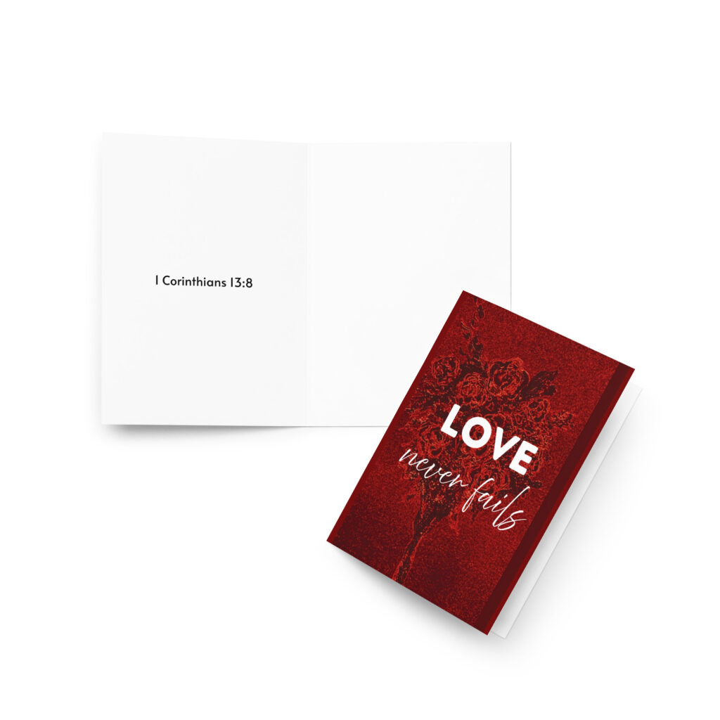 ZayinArt Red Roses 1 Cor.13:8 - Greeting card