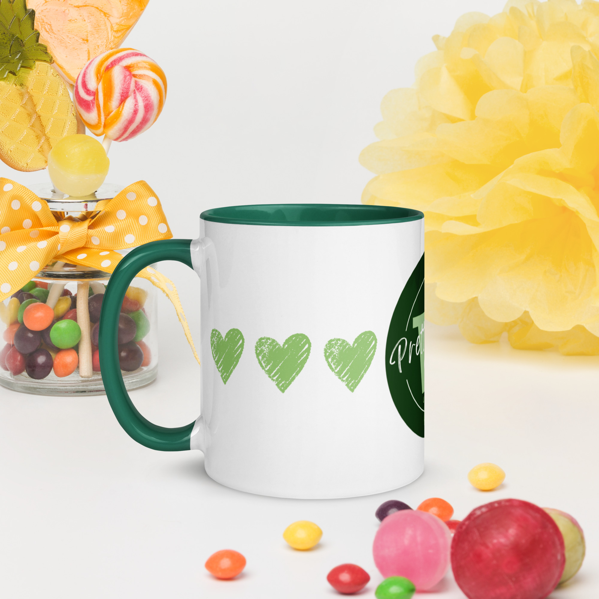 Prettypotz Green Hearts Psalm 139:14 - Mug with Color Inside